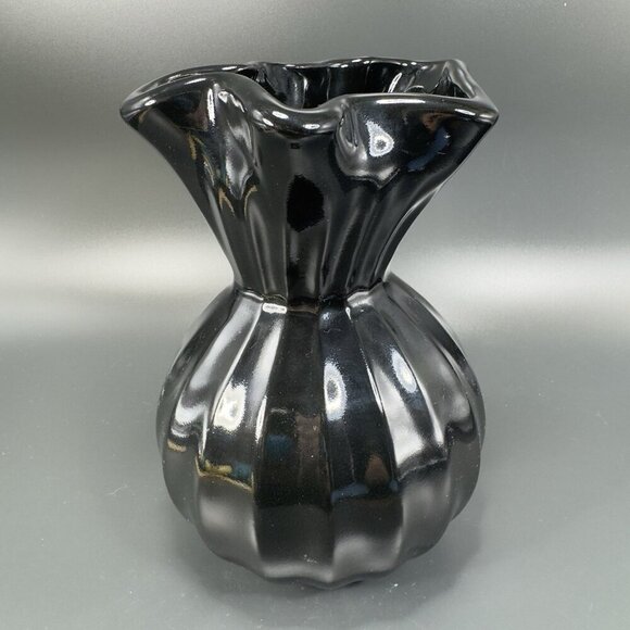 Vintage Haeger Black Paper Bag Shaped Pottery Vase Vessel Glazed Made In USA VTG - Picture 9 of 12